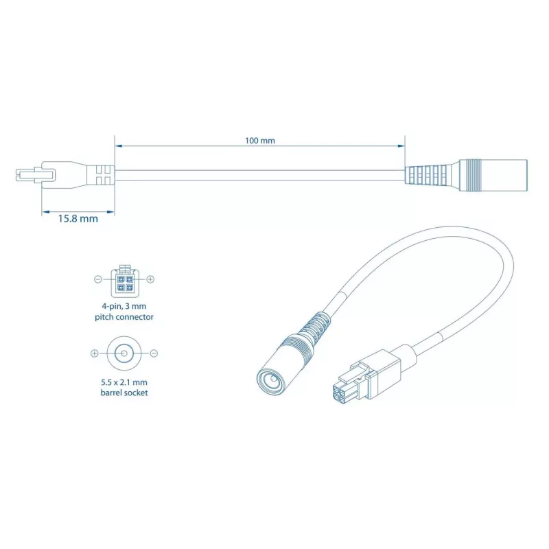 Kabel zasilający TELTONIKA PR2PD01B, 0,1 m, 4-pin, czarny