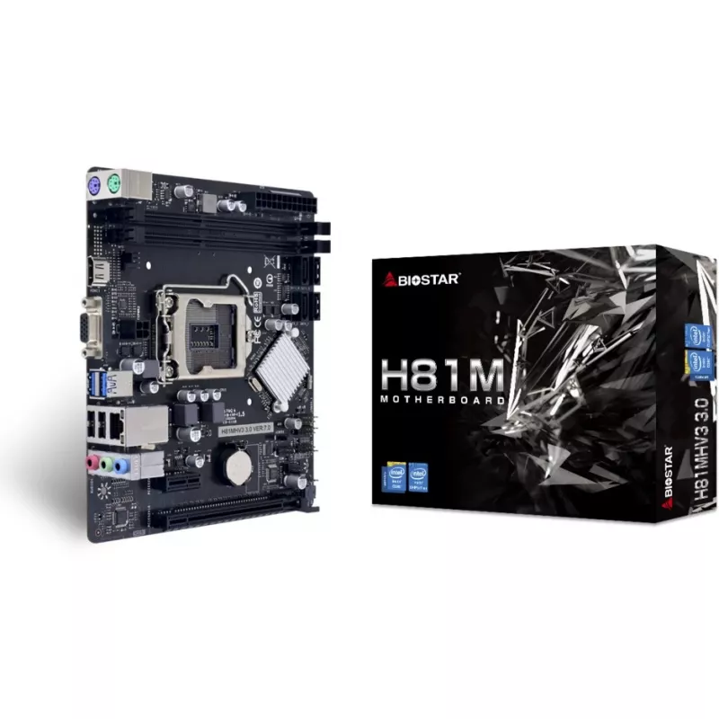 Płyta główna BIOSTAR H81MHV3 3.0 — Micro ATX, LGA 1150, Intel H81, 2x DDR3 DIMM (max 16GB), SATA II/III, Gigabit LAN, HDMI, VGA