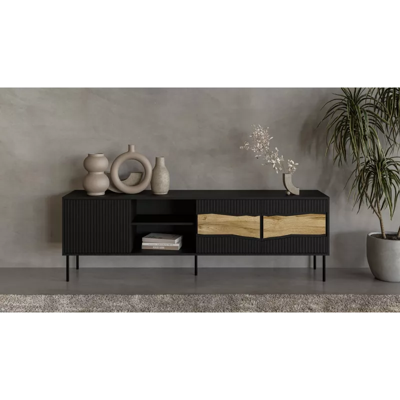 Szafka RTV cama meble INSERTO 3D1W 190x40x62 cm czarna z LED
