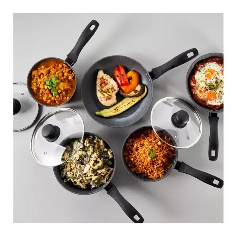 Pięcioczęściowy zestaw garnków Russell Hobbs Metallic Marble RH02814EU7 — powłoka nieprzywierająca, różne rozmiary