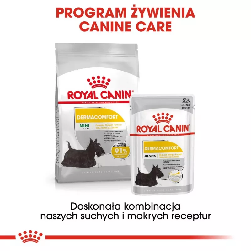 ROYAL CANIN Mini Dermacomfort - sucha karma dla dorosłych psów małych ras o wrażliwej skórze skłonnej do podrażnień - 3kg