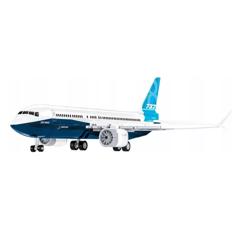 Zestaw konstrukcyjny Cobi Boeing 737-8 — 340 elementów, zalecany wiek 7+, niebieski i biały