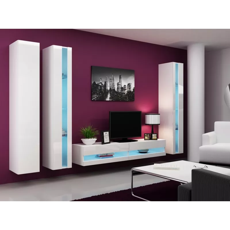 Szafka pod telewizor cama meble VIGO NEW 30/180/40, biały połysk na blacie, płyta wiórowa, 1800×400×300 mm
