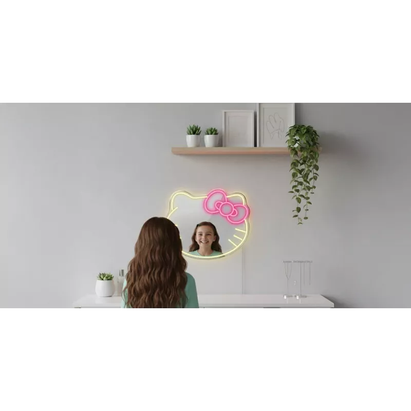 Lampa lustrzana LED Neon MANTA MASNL129WH — Kot z kokardą dekoracyjny akcent neonowy