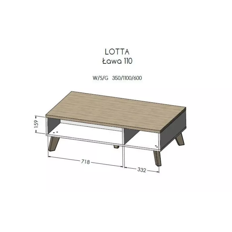 Cama LOTTA 110 Stolik kawowy dąb wotan/mat czarny