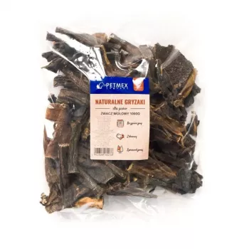 Gryzak dla psa PETMEX wołowe żwacze 1 kg — naturalny przysmak z wołowych żwaczy dla dorosłych psów, opakowanie 1 kg