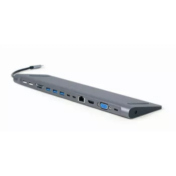 Gembird A-CM-COMBO9-01 USB Type-C 9-w-1 adapter wieloportowy (hub USB + HDMI + VGA + PD + czytnik kart + LAN + audio 3,5 mm), kolor szary
