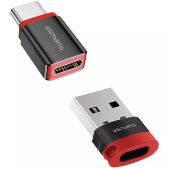 Adapter interfejsu 4smarts 541615 — USB typu-A (host) na USB typu-C (wyjście), czarny, prosty wtyk męski na gniazdo żeńskie, opakowanie 2 szt.