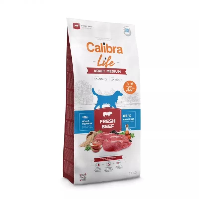 Calibra Dog Life Adult Medium, świeża wołowina, sucha karma dla psów, 12 kg