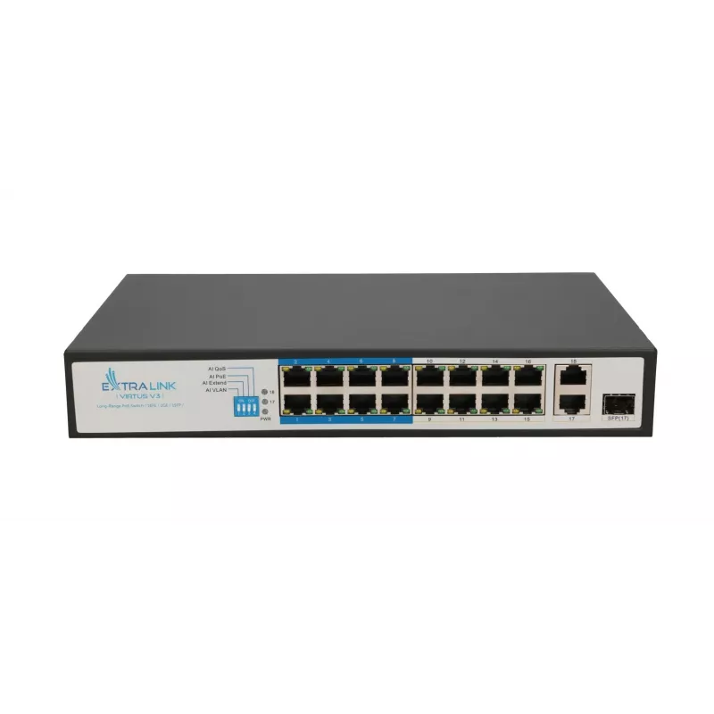Przełącznik Extralink VIRTUS V3 Niezarządzalny L2 16x Fast Ethernet (10/100) PoE 1U Czarny
