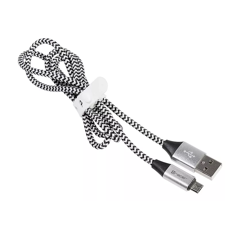 Kabel USB Tracer TRAKBK46928 1m USB A Micro-USB B Czarny Srebrny