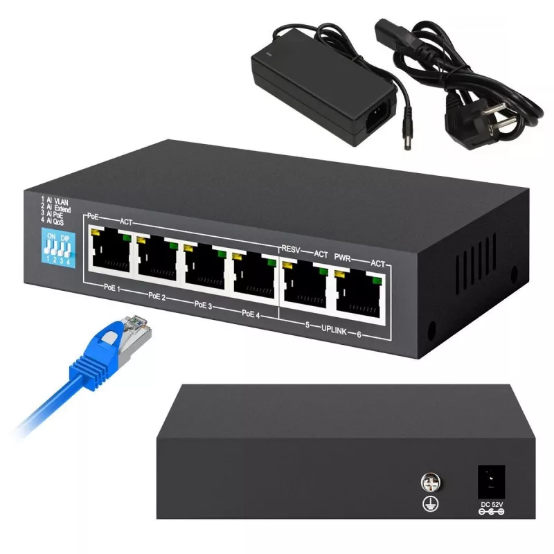 Switch Extralink KRIOS 4x Gigabit PoE/PoE+ 2x RJ45 Uplink 60W