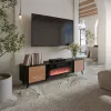 Szafka RTV Cama Meble Volare 200 x 39 x 49 cm czarna/orzech z kominkiem