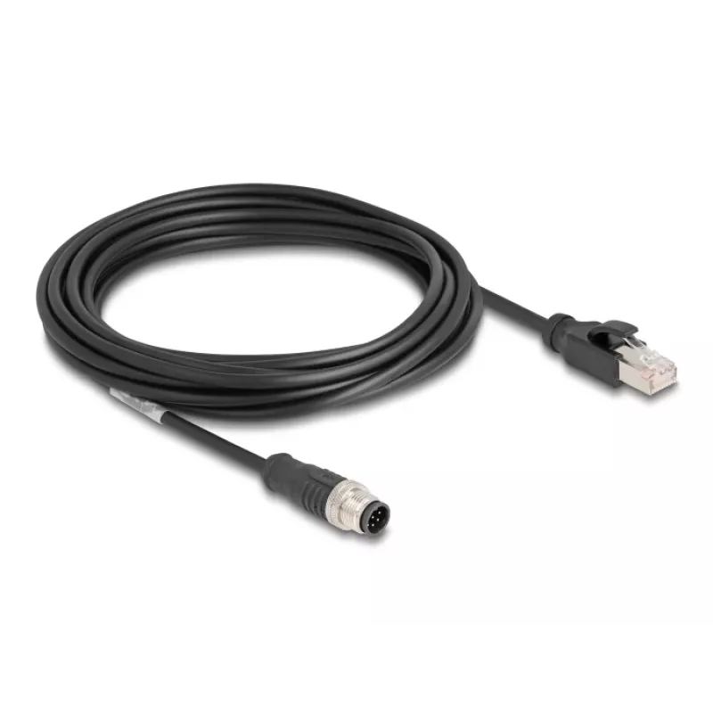 Kabel sieciowy DeLOCK M12 A-kodowany 8-stykowy męski do RJ45 męski Cat5e 5 m Czarny