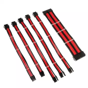 Zestaw przedłużaczy w oplocie Kolink Core Adept – 20+4pin, 8pin, 4+4pin, 3×6+2pin; długości 300–350 mm; płaszcz PET; przewody miedziane