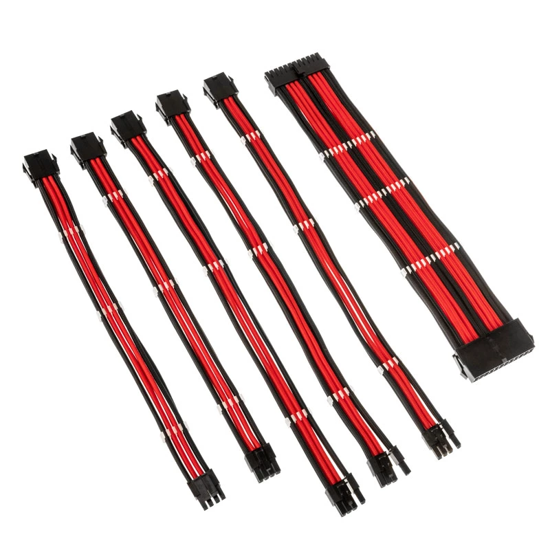 Zestaw przedłużaczy w oplocie Kolink Core Adept – 20+4pin, 8pin, 4+4pin, 3×6+2pin; długości 300–350 mm; płaszcz PET; przewody miedziane