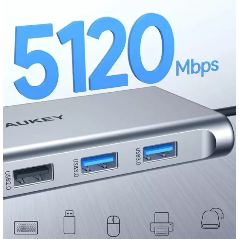 Hub USB-C Aukey CB-C89 10-w-1 z RJ45 1000 Mbps, HDMI 4K, wiele portów