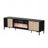 Szafka TV cama meble MERCI z kominkiem, 180 x 40 x 53,5 cm, czarny blat, rama dąb artisan
