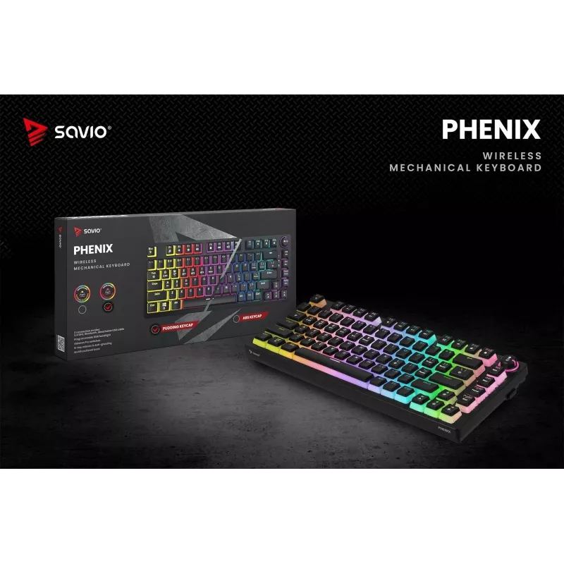 Klawiatura gamingowa Savio SAVGK-PHENIX czerwony PUDDING Mechaniczna RGB Bezprzewodowa