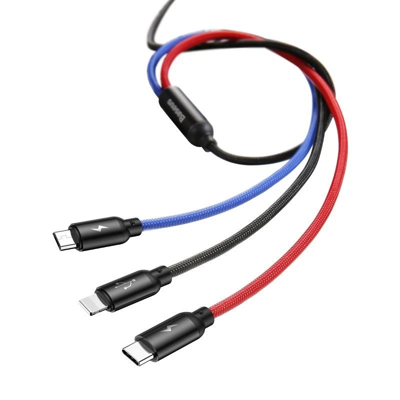 Kabel USB BASEUS Colorfone CAMLT-BSY01 1,2 m USB A 3 x USB C Czarny, Czerwony, Niebieski