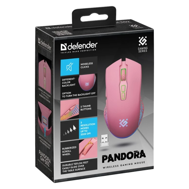 Bezprzewodowa mysz gamingowa DEFENDER P ANDORA PINK interfejs