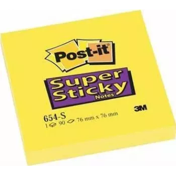 Post-It 654-S Samoprzylepne karteczki kwadratowe żółte 90 arkuszy (654-S6 (1 OPAKOWANIE = 12 bloczków))