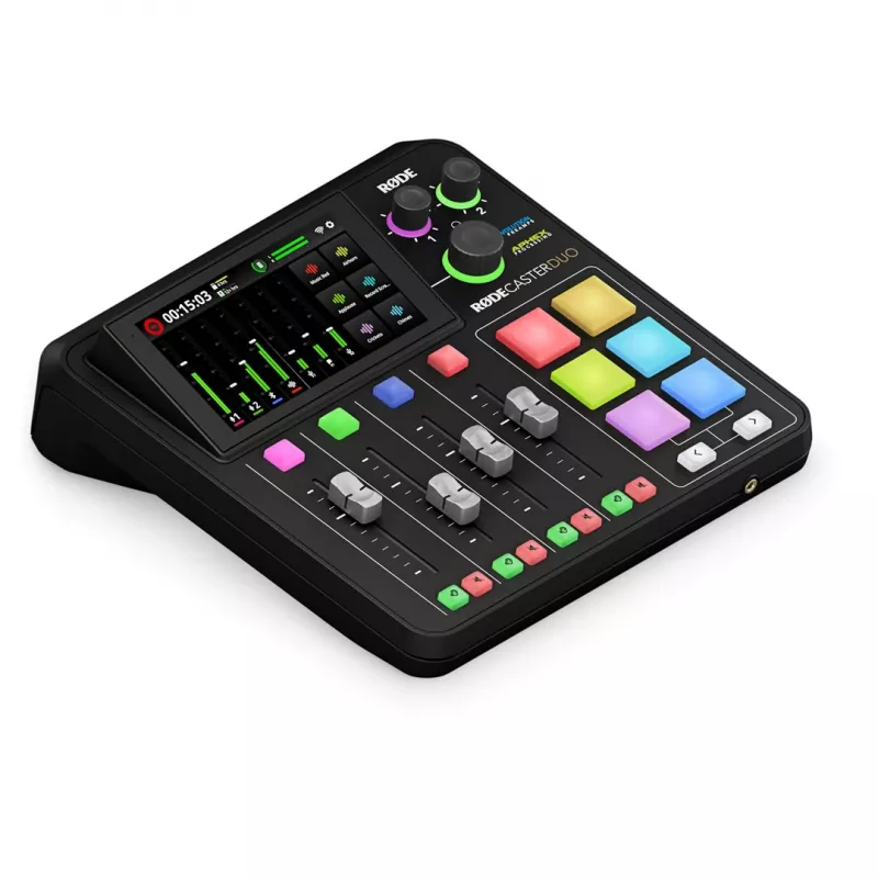 Kontroler studyjny RØDE Caster Duo Czarny — 2 combo XLR/TRS, 2 wyjścia liniowe TRS, 48 kHz, 24-bit, ekran dotykowy, Wi‑Fi, Bluetooth