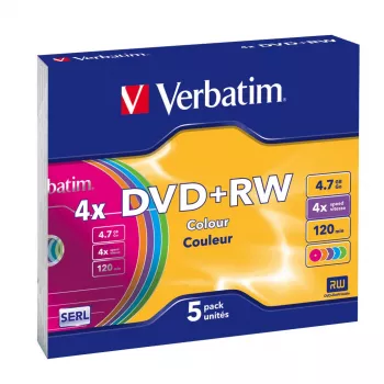 VERBATIM 43297 Verbatim DVD+RW cienki jewel case 5 4.7GB 4x Kolorowa