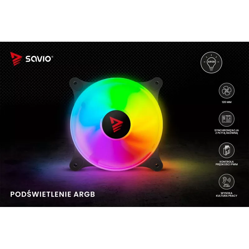 Wentylator obudowy SAVIO Blast 120mm ARGB PWM - Czarny