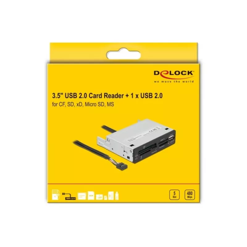 DeLOCK 91708 Czytnik kart USB 2.0 Wewnętrzny Czarny Szary CF SD MicroSD