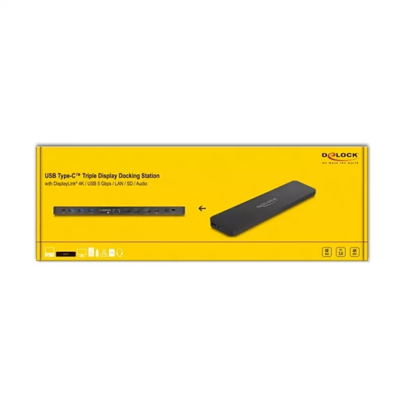 Stacja dokująca DeLOCK USB Type-C Triple Display 4K USB 5 Gb/s LAN SD Audio PD 80 W