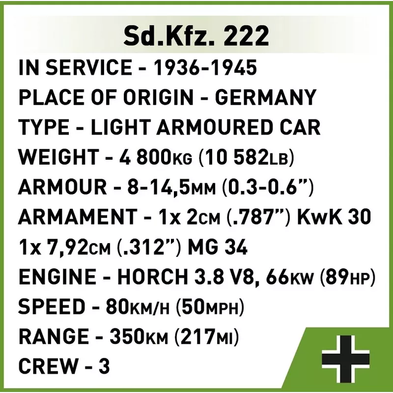 Cobi Blocks Sd.Kfz 222 model kit COBI-2657 — 502 klocków