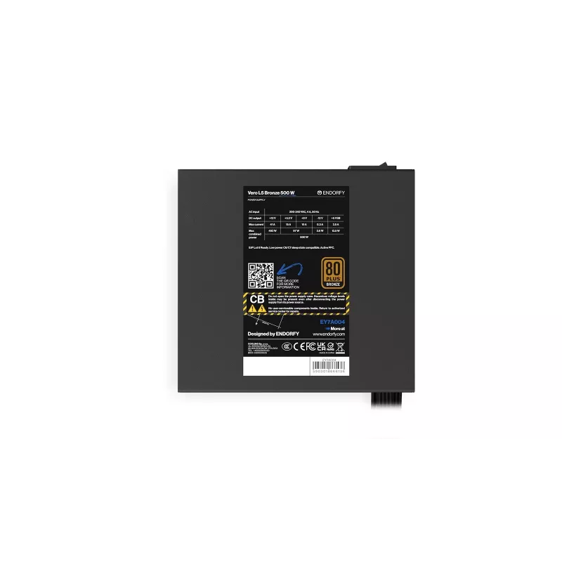 Zasilacz ENDORFY Vero L5 500 W ATX, 80 PLUS Bronze, 24-pin, wentylator 120 mm, niemodularny