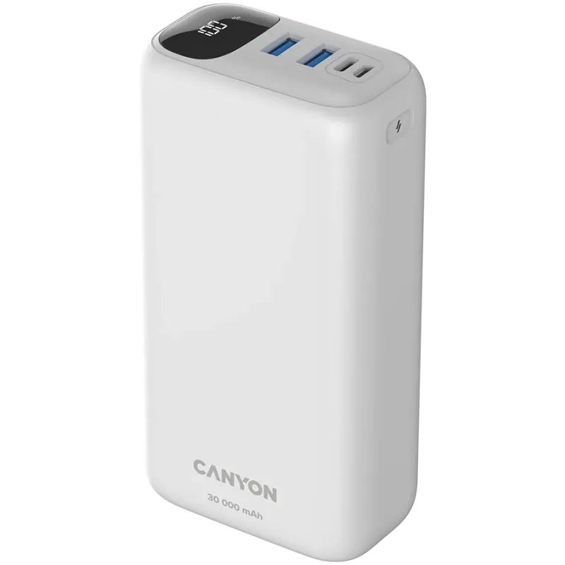 Power bank CANYON PB-301 LED 30000 mAh PD 20W QC 3.0 Biały