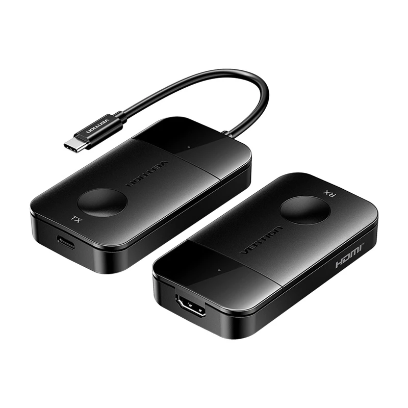 bezprzewodowy nadajnik/odbiornik USB-C do HDMI Vention ADOBB — 4K@30Hz, 1×HDMI, kabel USB-C 1 m, czarny