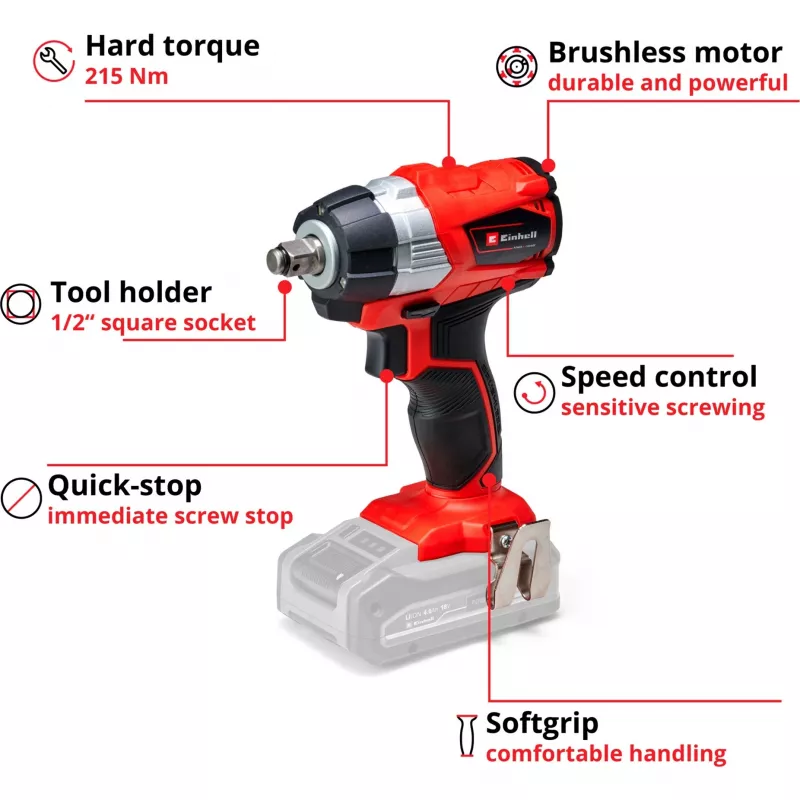 Impact Wrench Einhell TE-CW 18Li 1/2 inch 2900 RPM 215 N⋅m