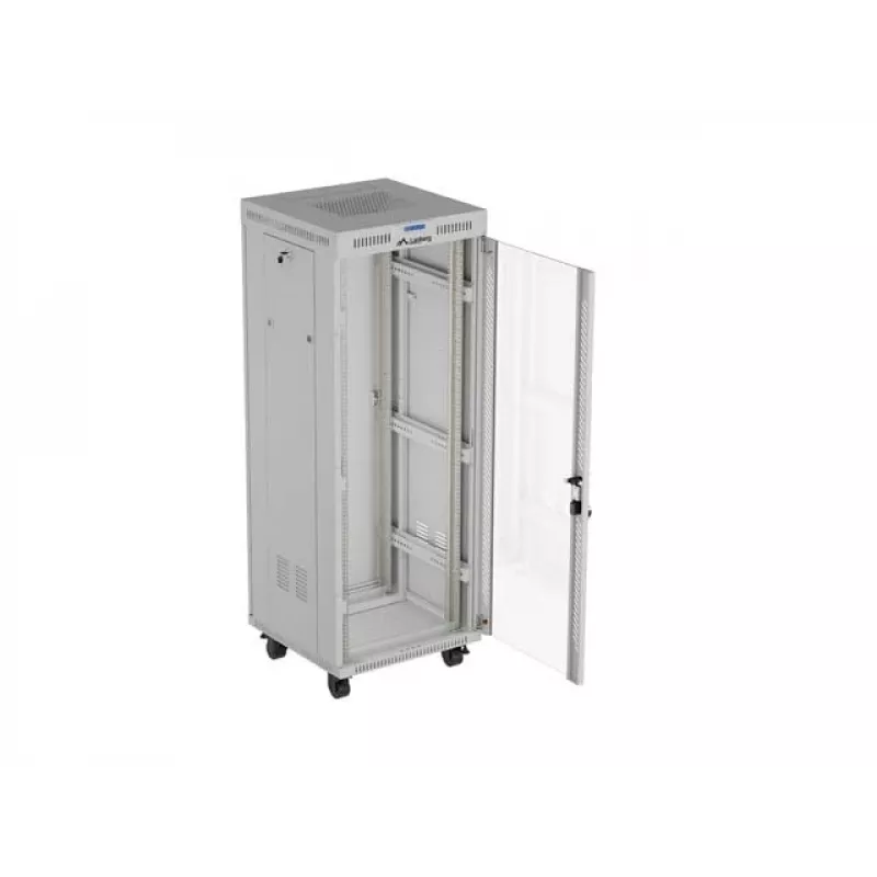 LANBERG 19-calowa 32U stojąca szafa rack 600×600 mm szara z perforowanymi drzwiami i LCD (płaska paczka)