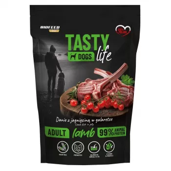Mokra karma dla psów BIOFEED Tasty Life jagnięcina 90% 500 g saszetka dla psów dorosłych, karma pełnoporcjowa, bez soi i cukru