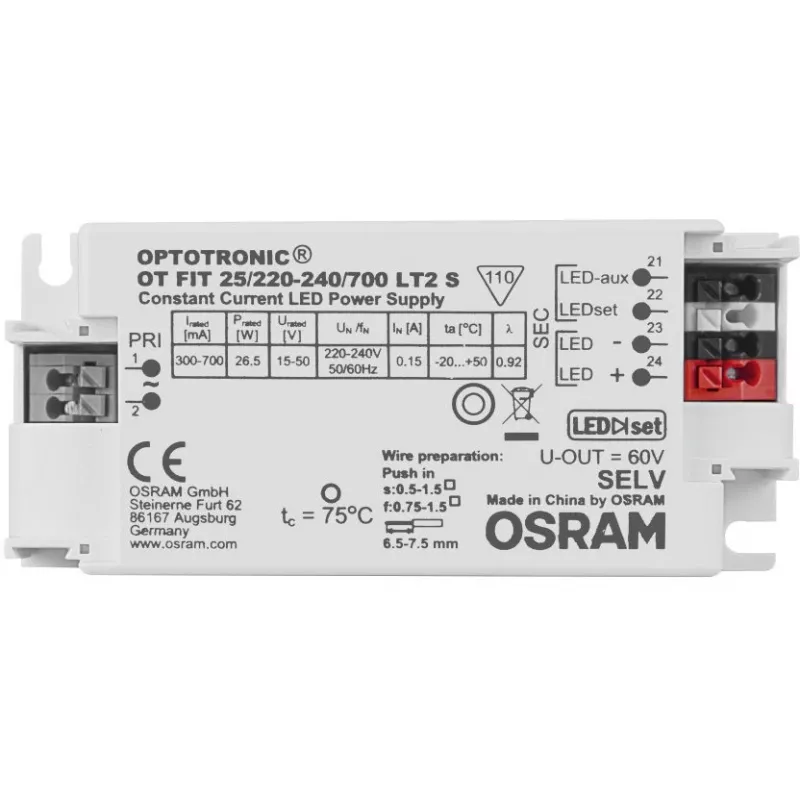 Osram OT FIT 25/220…240/700 LT2 S - 4,5 W - 100000 h - -20 - 50 °C - 198 - 264 V - 50/60 Hz - 13 A