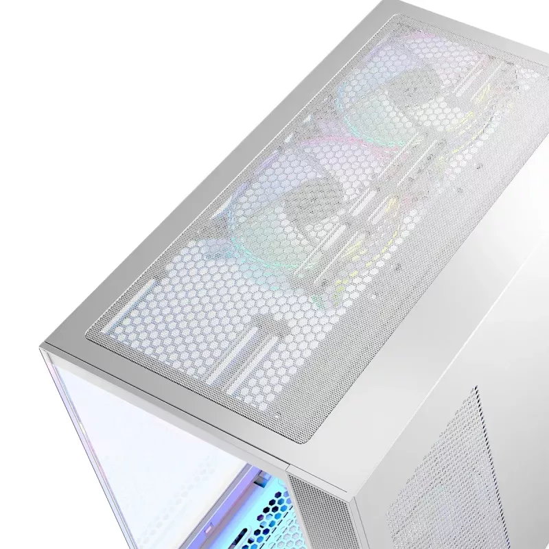 PC case MODECOM Volcano Panorama Midi Tower biały — micro ATX, szkło hartowane, ARGB, USB-C, obsługa GPU 400 mm