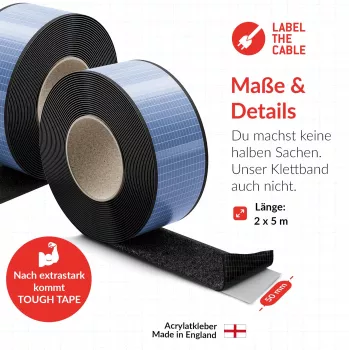 Label-The-Cable LTC Tough Tape Strap, Taśma rzepowa zewnętrzna 50mm, czarna, 5m (LTC 1610-5-50)
