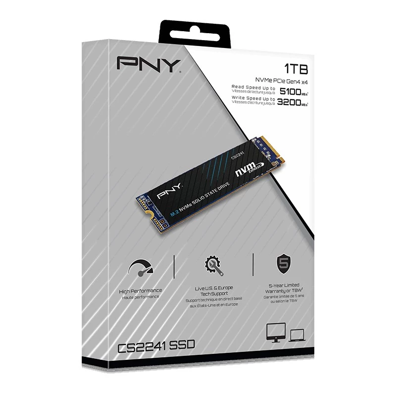 SSD PNY CS2241 M.2 NVMe PCIe 4.0 1TB — Odczyt 5100 MB/s, Zapis 3200 MB/s