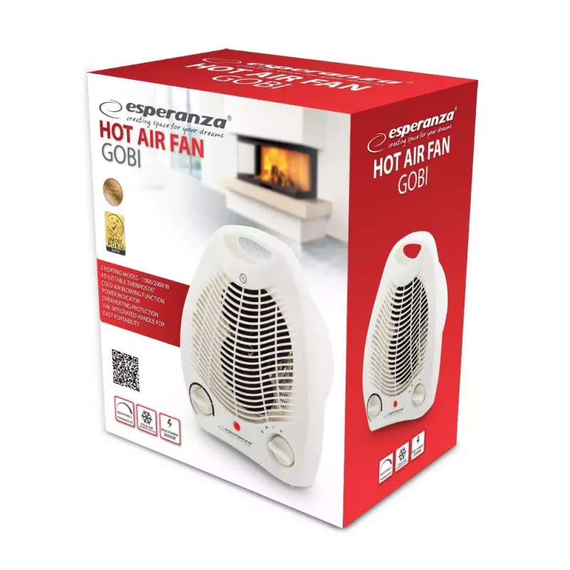 Grzejnik elektryczny ESPERANZA EHH011 1000/2000 W, biały, regulowany termostat, sterowanie pokrętłem