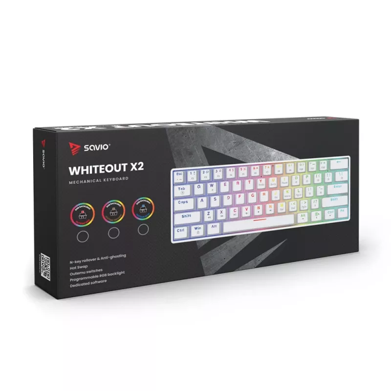 Klawiatura mechaniczna Whiteout X2, Blue Outemu, Hot Swap Savio Savgk-white