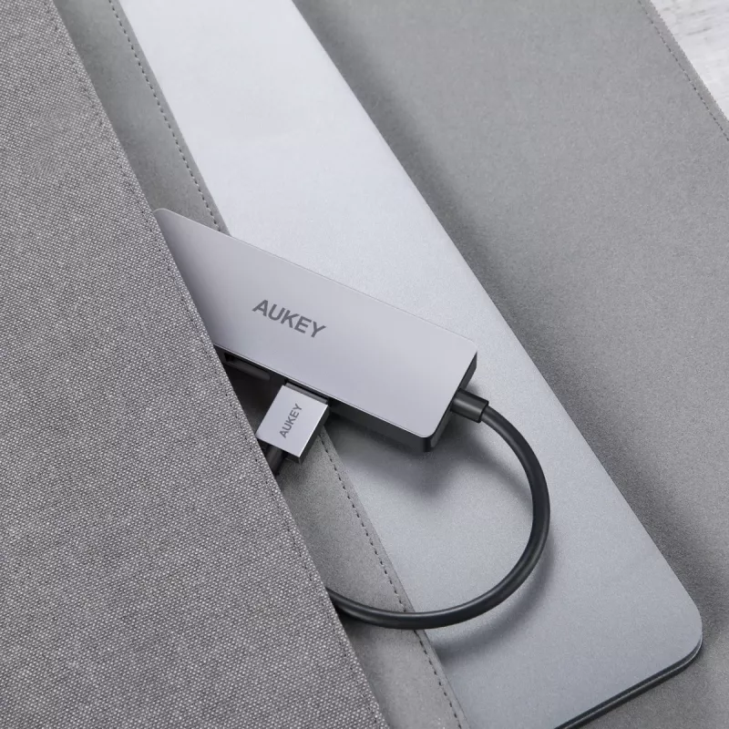 Hub USB Aukey CB-H36 — 4-portowy USB 3.2 Gen 1 Type-A, host USB 2.0, 5000 Mbit/s, aluminium srebrny