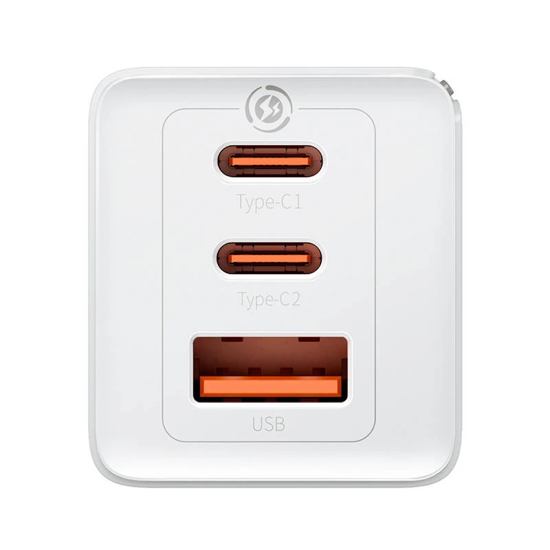 Ładowarka sieciowa Baseus GaN5 Pro 65 W — USB + 2×USB-C (QC3.0, PD3.0) z kablem USB-C 1 m, biała