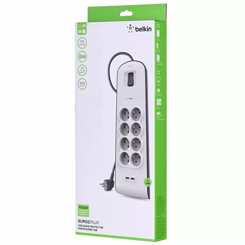 Listwa przeciwprzepięciowa Belkin BSV804ca2M Biała 8 gniazd AC 2 m