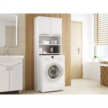 Szafka do przechowywania w łazience Top e Shop PRALKA POLA BIEL — biała, wolnostojąca, 4 półki, 640×300×1830 mm