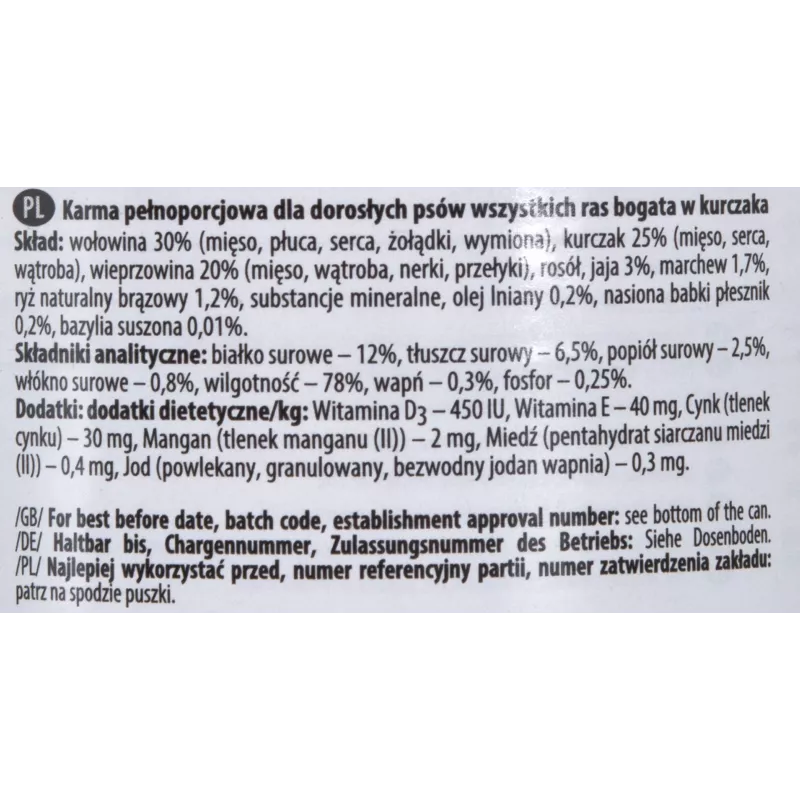 Mokra karma dla psa Dolina Noteci Premium Adult Beef Chicken Pork 400 g, bezglutenowa, bez konserwantów