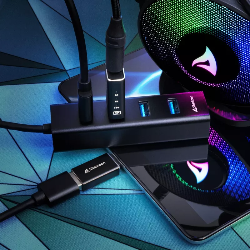 Sharkoon Hub interfejsów USB 3.2 Gen 1 (3.1 Gen 1) Type-C 5000 Mbit/s Czarny